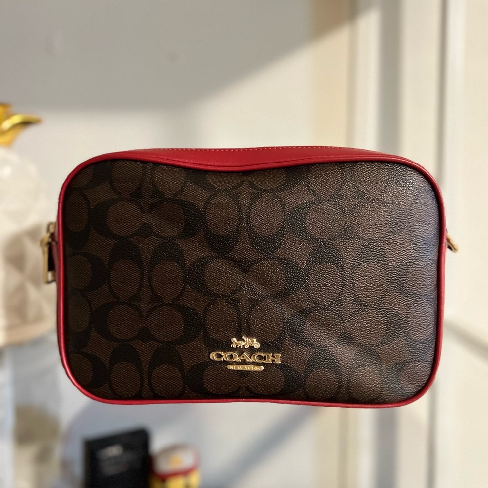 Coach Red Jes Crossbody Bag In Signature Canvas